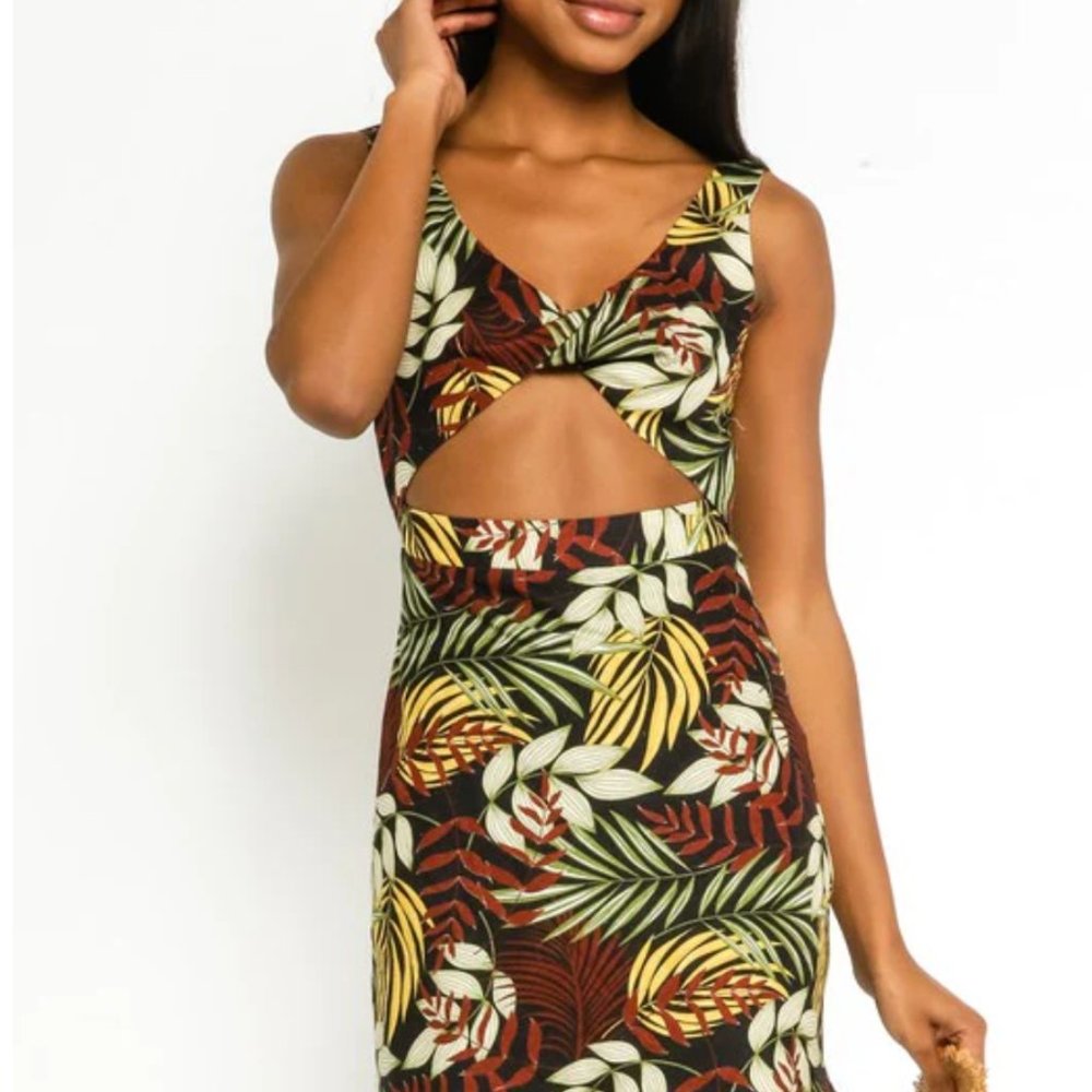 Tropical mini dress with stomach cut out!